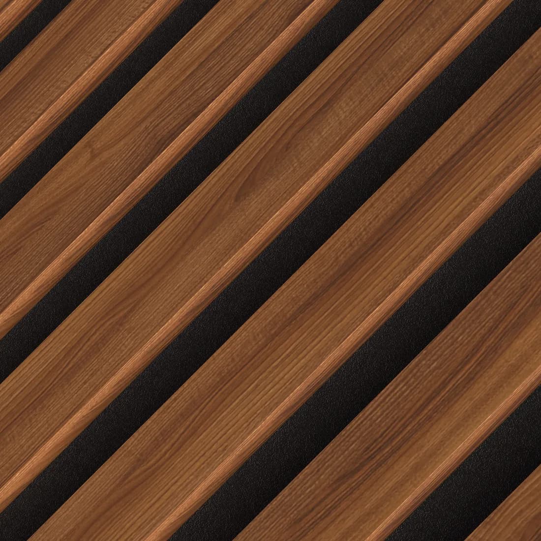 Antique acoustic slat wall panel, close detail of the slats and the felt in the gaps
