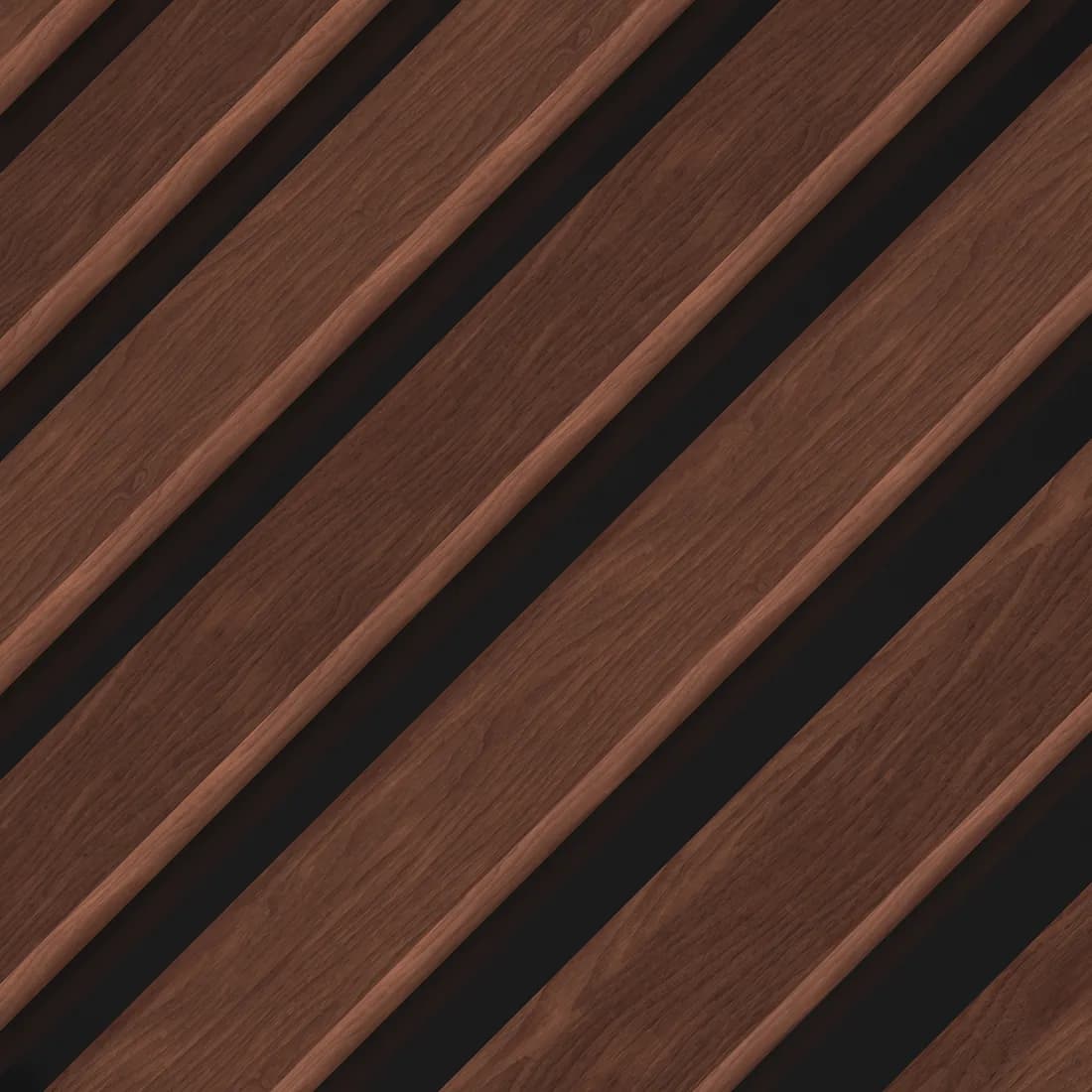 Anatolian Walnut acoustic slat wall panel, close detail of the slats and the felt in the gaps