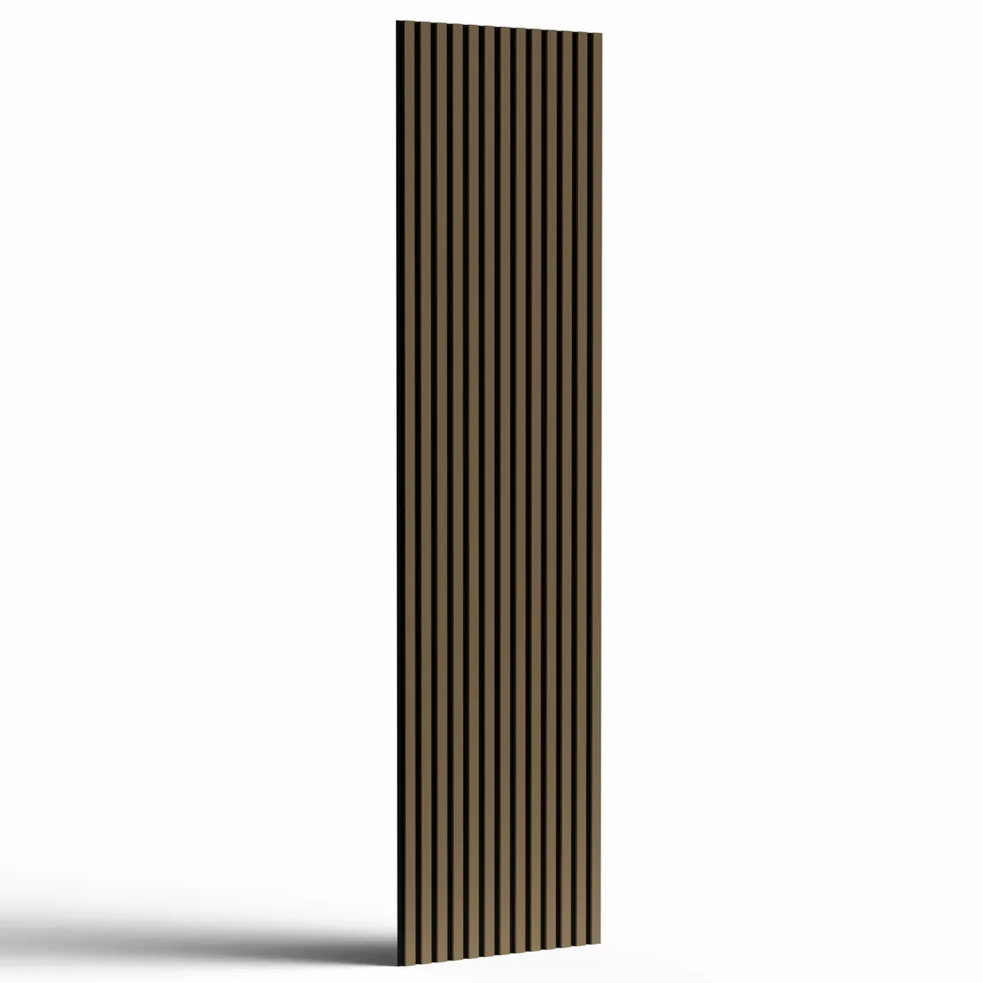 Beige acoustic slat wall panel, close detail of the slats and the felt in the gaps