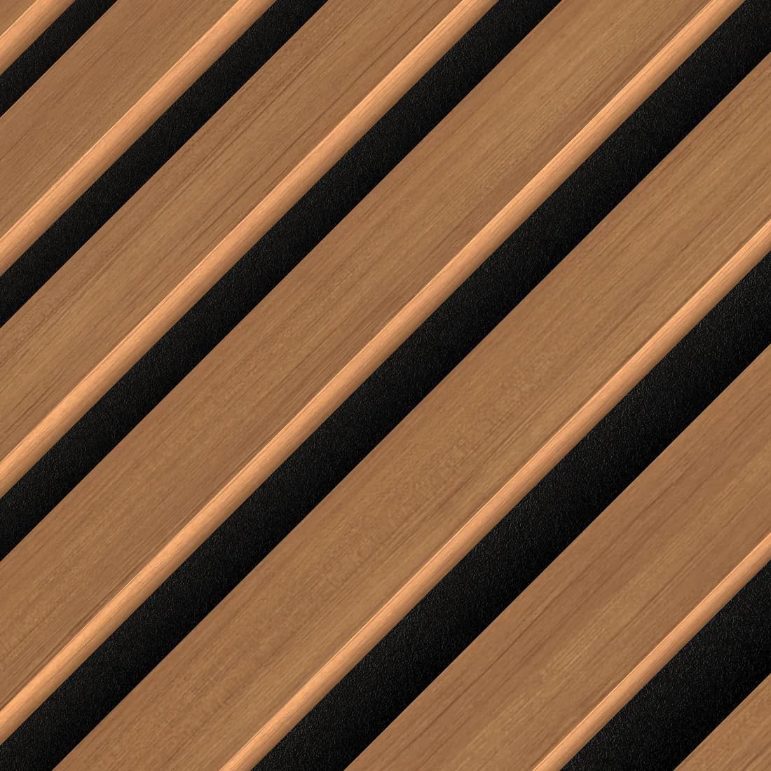 Board Teak acoustic slat wall panel, close detail of the slats and the felt in the gaps