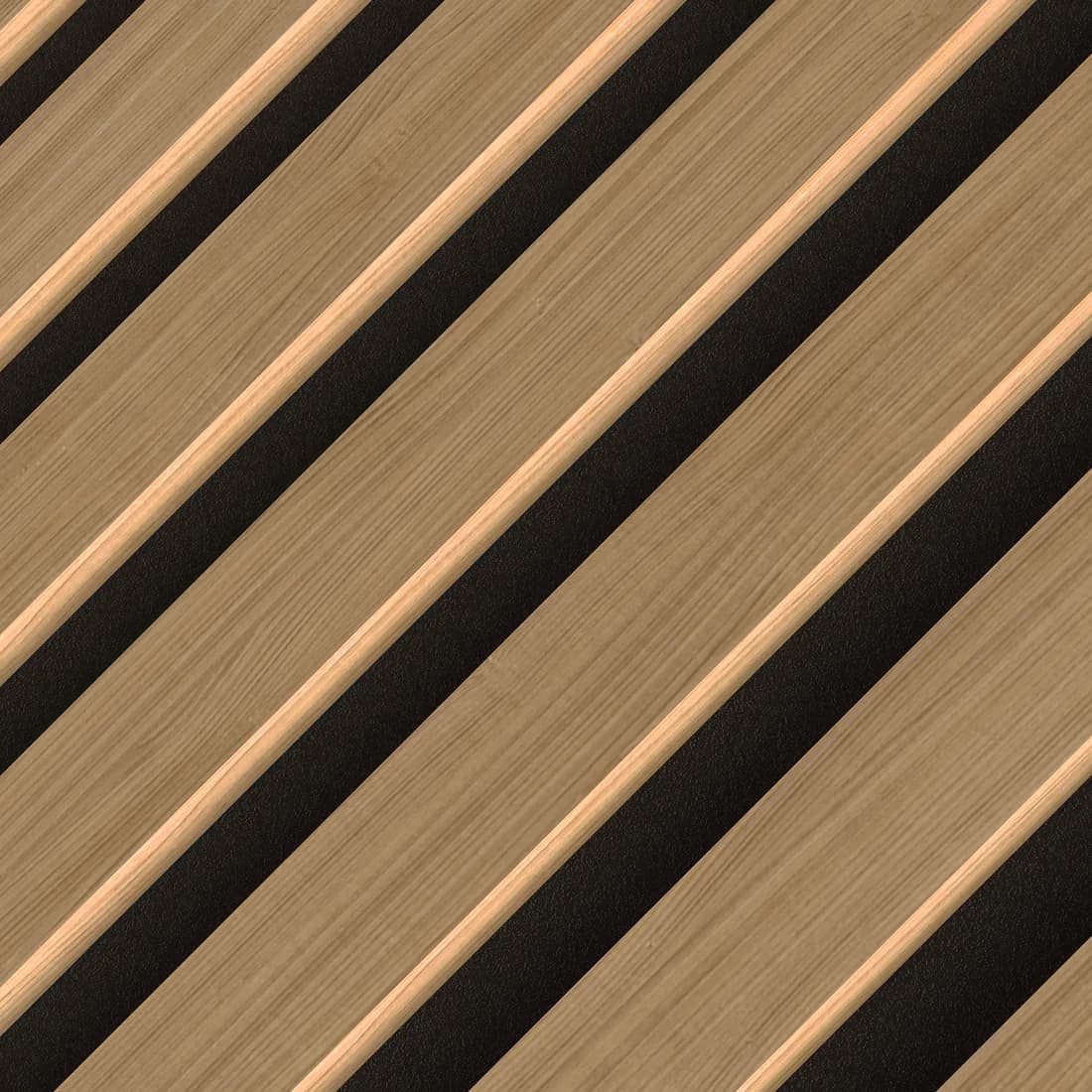 Natural Oak acoustic slat wall panel, close detail of the slats and the felt in the gaps