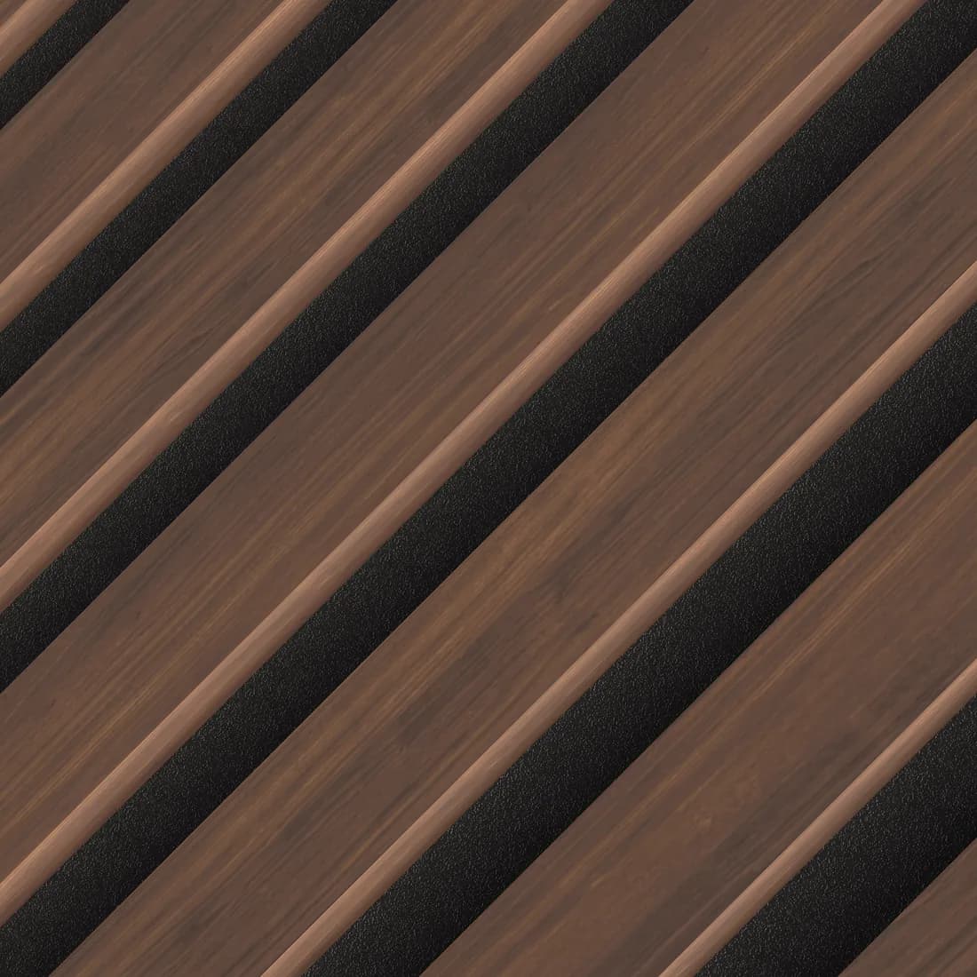 Noce Marino acoustic slat wall panel, close detail of the slats and the felt in the gaps